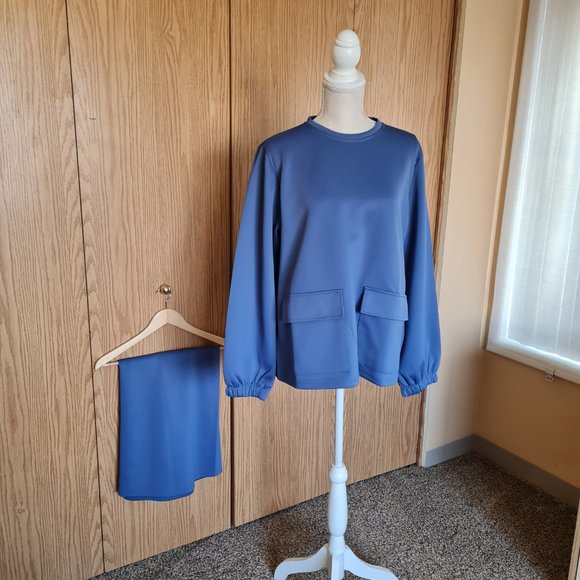 Skirt Suit Sweater Blue Winter Fall NWT 2 Piece Matching Set Two Classy Modest - Picture 6 of 8